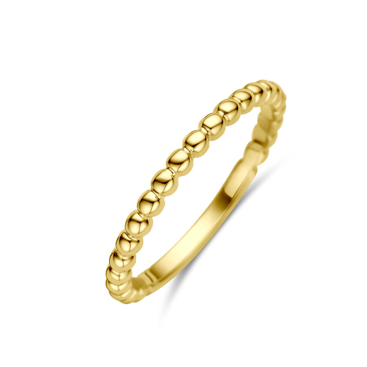 anello in oro giallo 14K con dettagli a pallini.