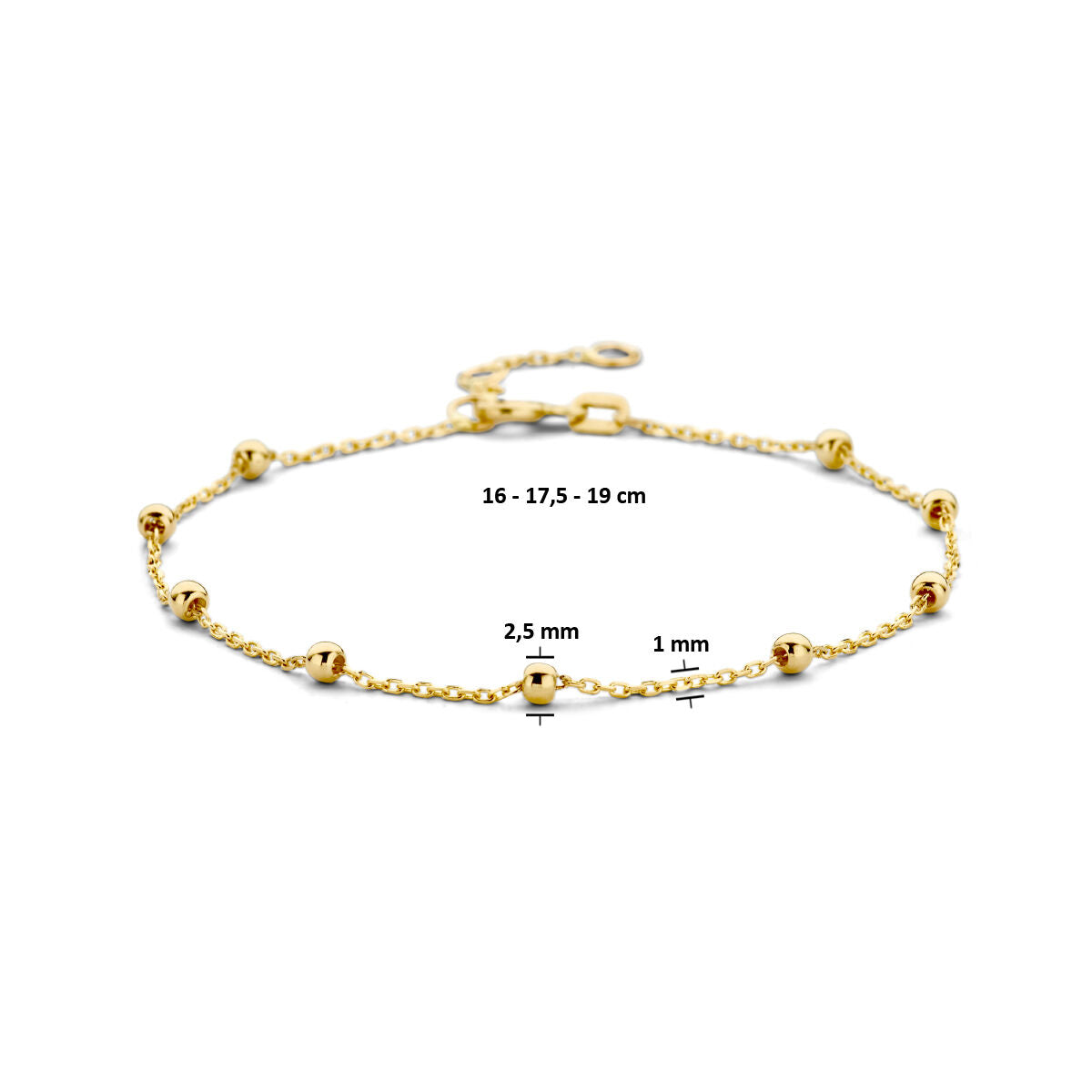 bracciale palline 2,5 mm 16 - 17,5 - 19 cm oro giallo 14K