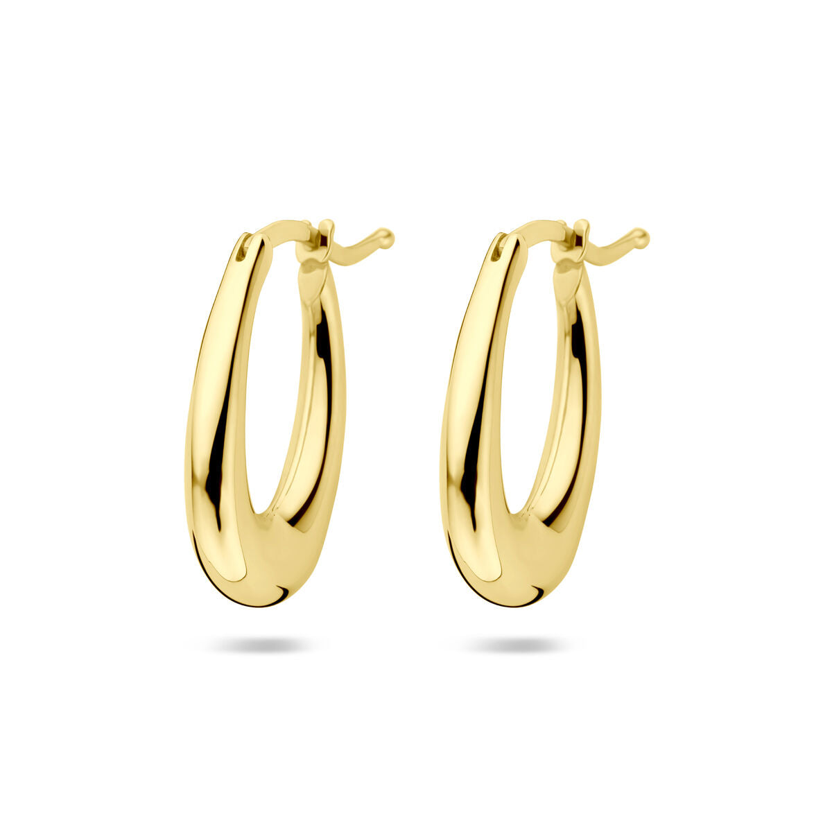 Orecchini in oro giallo 14K con forma ovale e finitura lucida.