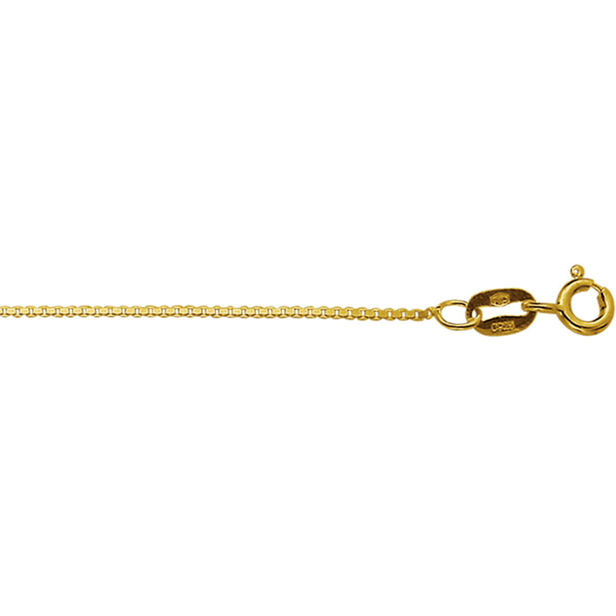 Collana in oro giallo 14K con maglia rolò di 0,8 mm e chiusura a moschettone.