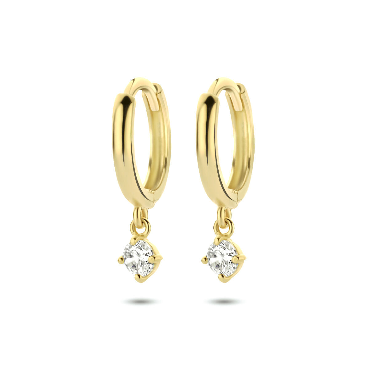 Orecchini alla creola in oro giallo 14K con pendente in zirconia.