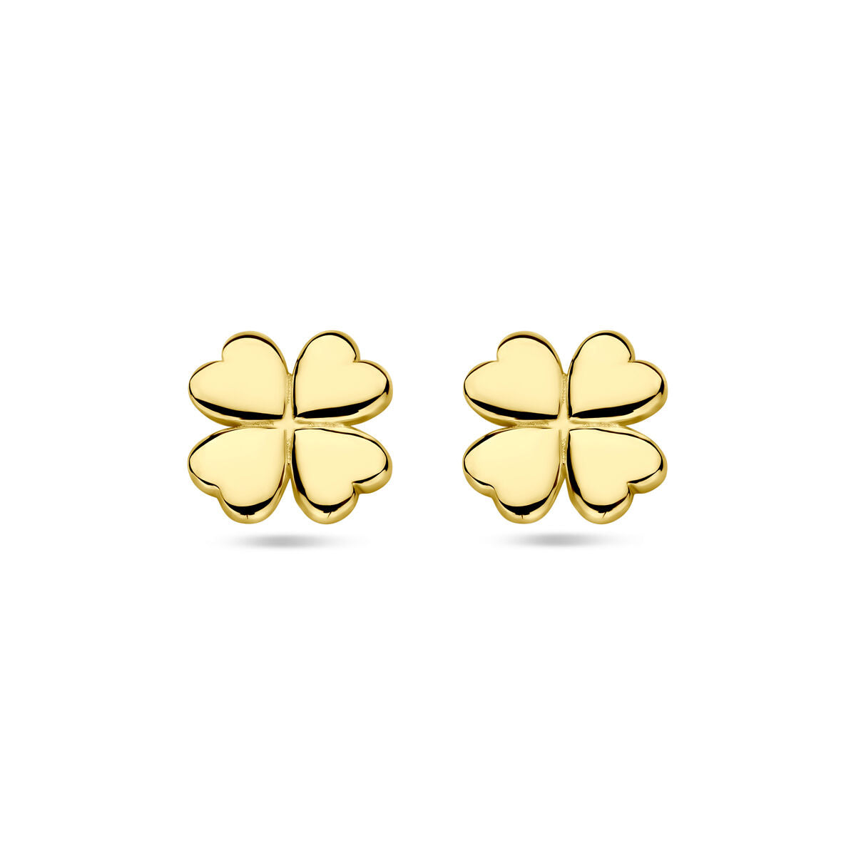 Orecchini a forma di quadrifoglio in oro giallo 14K, misura 7 mm.
