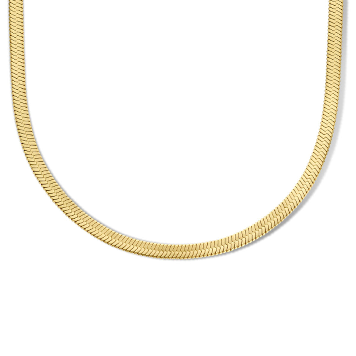 Collana a serpente piatta 4,2 mm in acciaio inossidabile con ion plating dorato, lunghezza 42 + 4 cm.