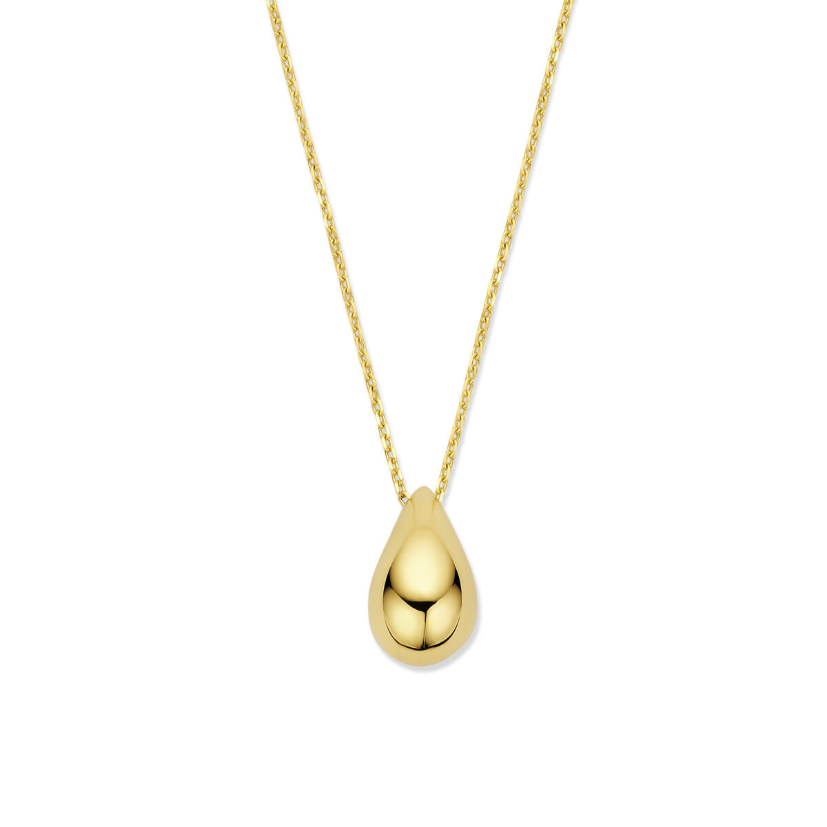 Collana in oro giallo 14K con pendente a forma di goccia.
