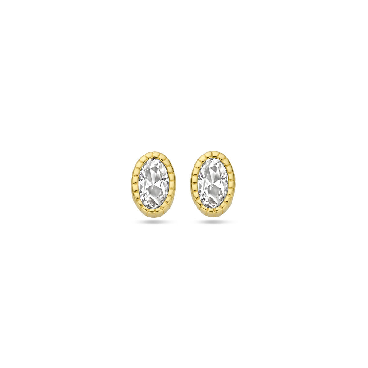 Orecchini in oro giallo 14K con zirconi ovali incastonati.