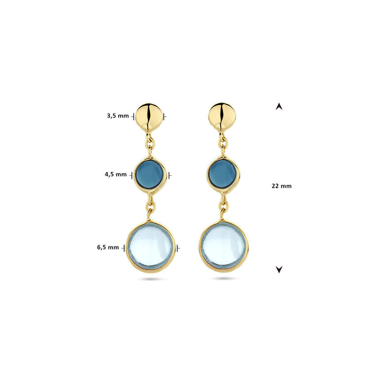 oorhangers blauw topaas en london blue topaas 14K geelgoud
