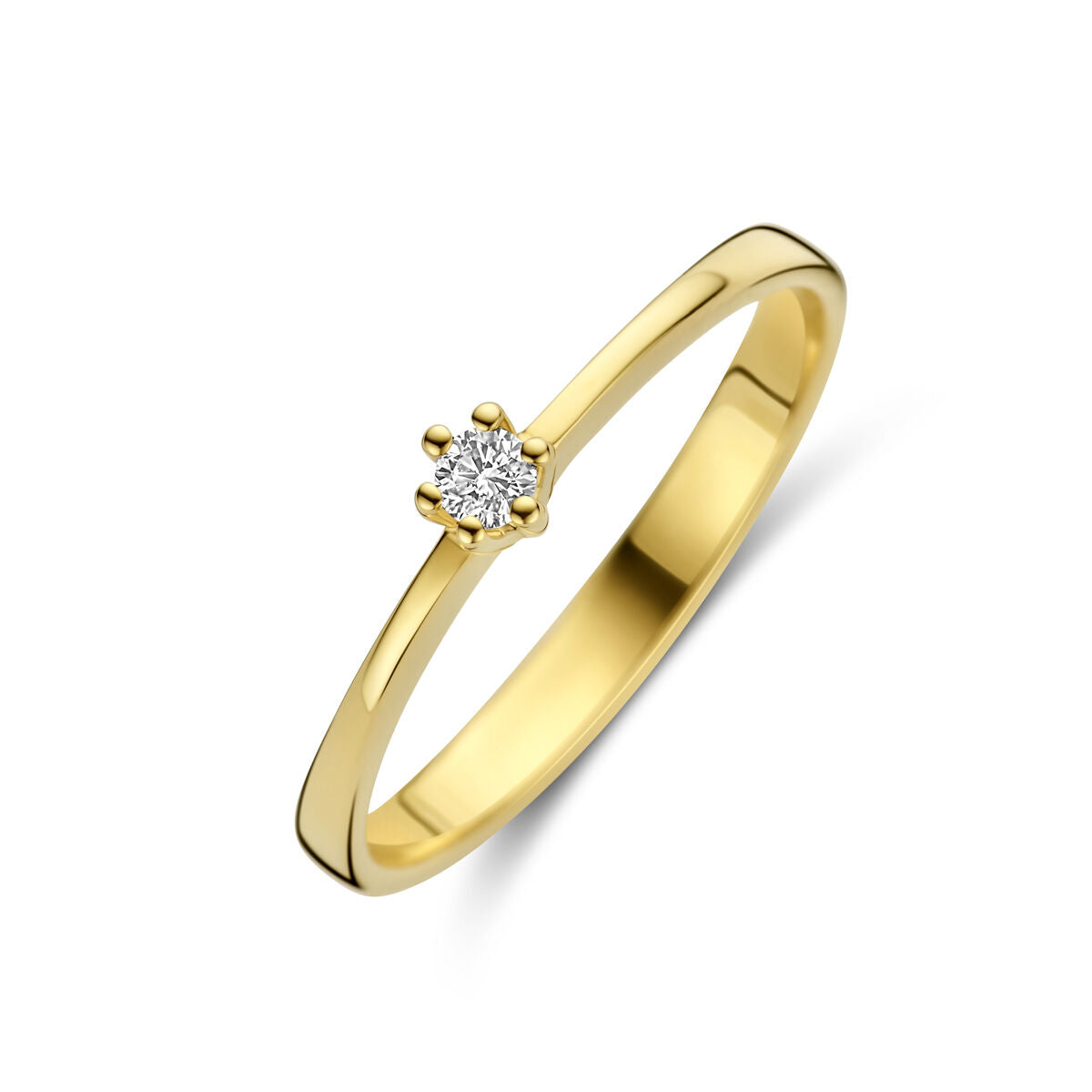 Anello in oro giallo 14K con diamante di 0,05 ct, design semplice e moderno.