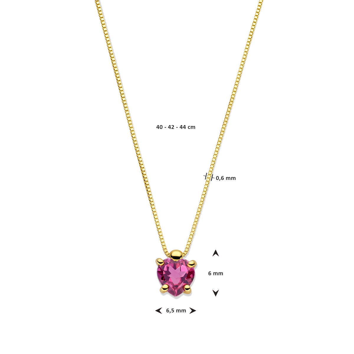 Collana da donna in oro cuore rodolite 14K
