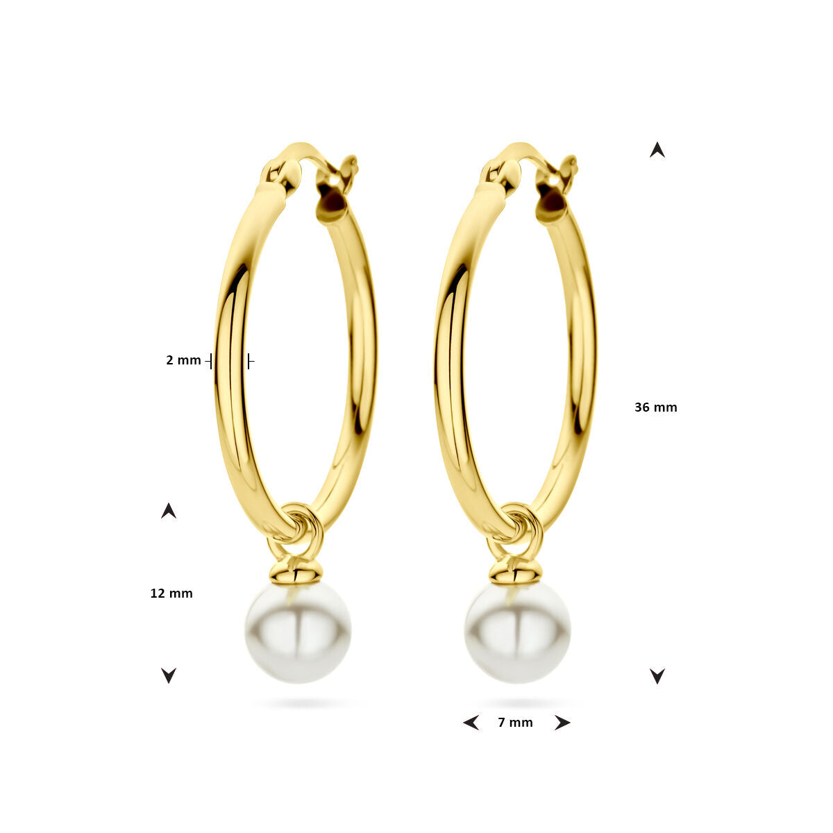 orecchini a cerchio perla sintetica 1 micron argento placcato (giallo)