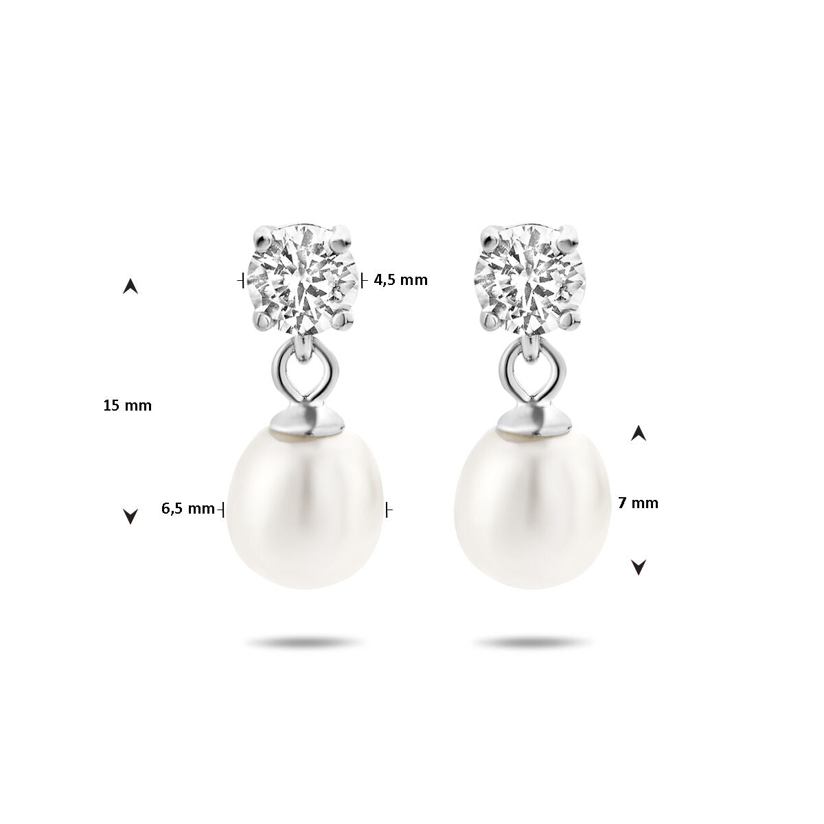 orecchini pendenti zirconia e perla argento rodiato