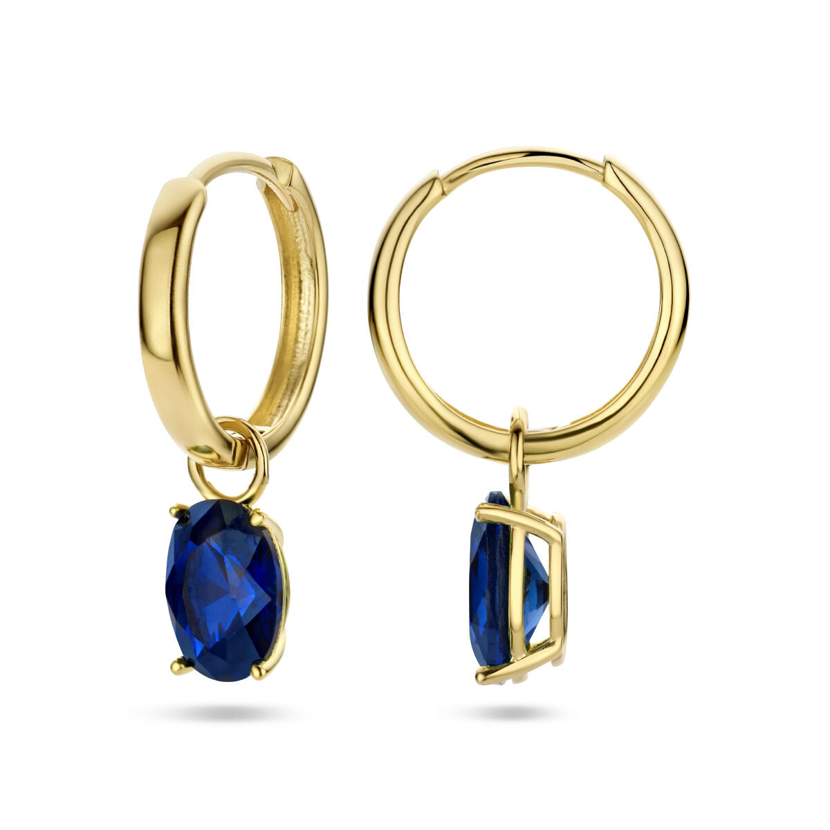 orecchini a cerchio pieghevole zirconia blu oro giallo 14K