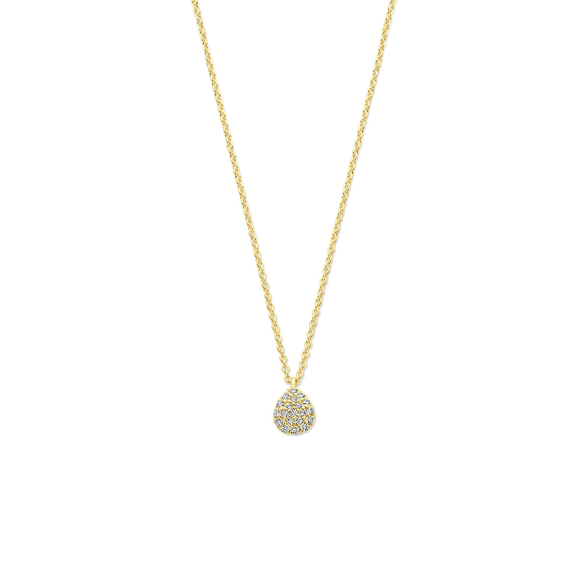 Collana in oro giallo 14K con pendente a forma di goccia, decorato con diamanti da 0,10 ct.
