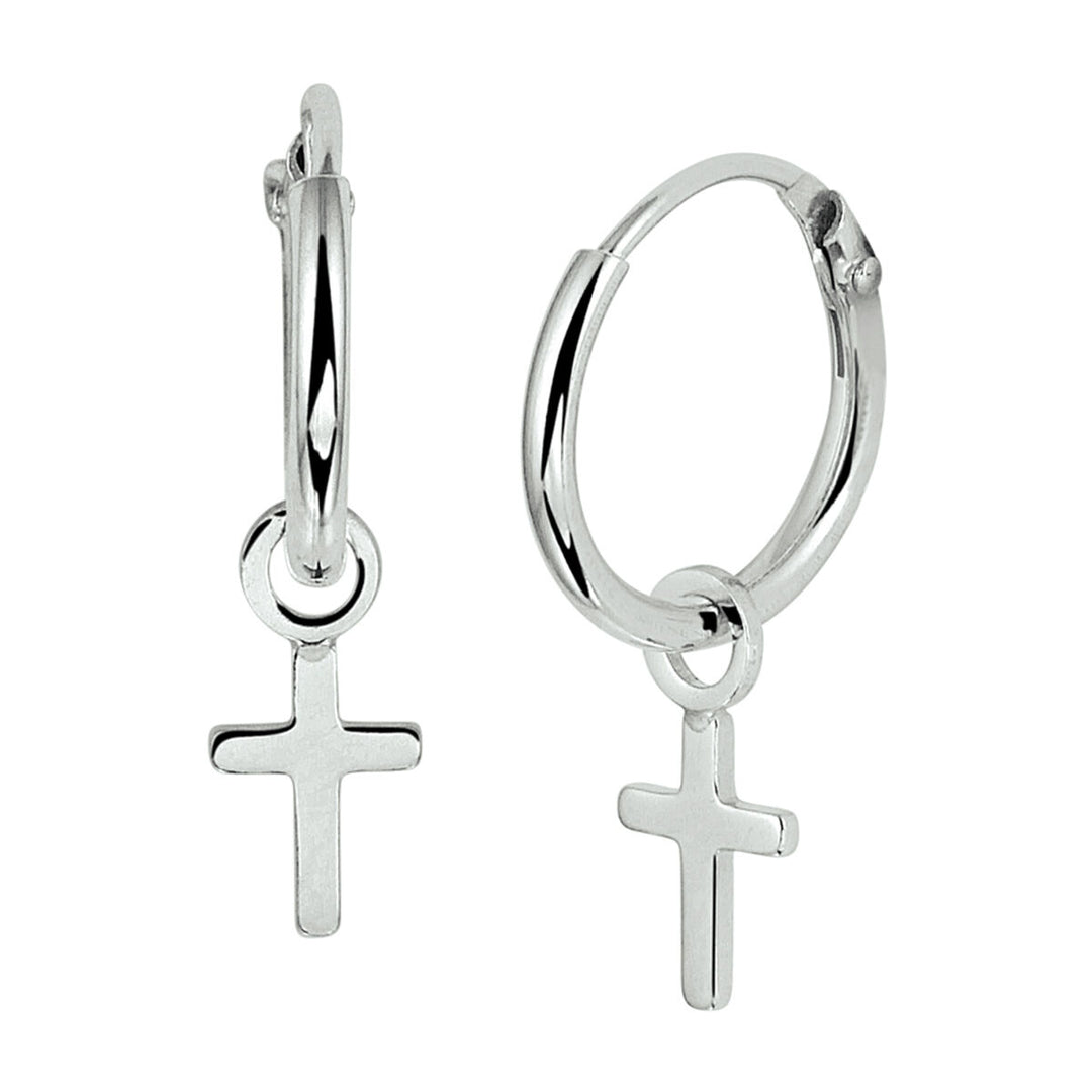 oorringen kruis zilver gerhodineerd