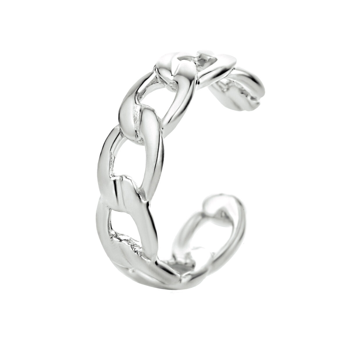 Orecchino a cuff in argento rodiato con design a catena.