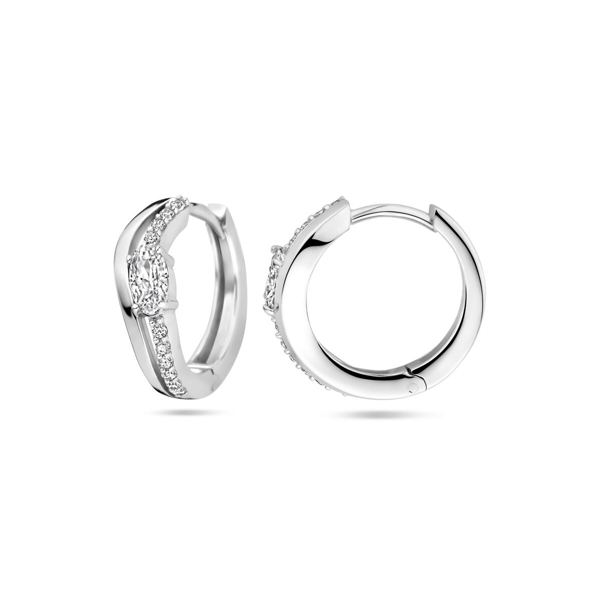 orecchini a cerchio con chiusura a scatto zircone 14,5 mm argento rodiato