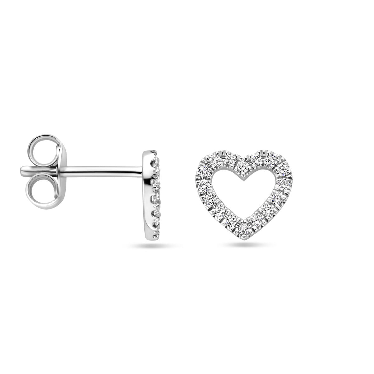 orecchini a bottone cuoricino diamante 0.11ct (2x 0.055ct) h si 7 mm 14K oro bianco