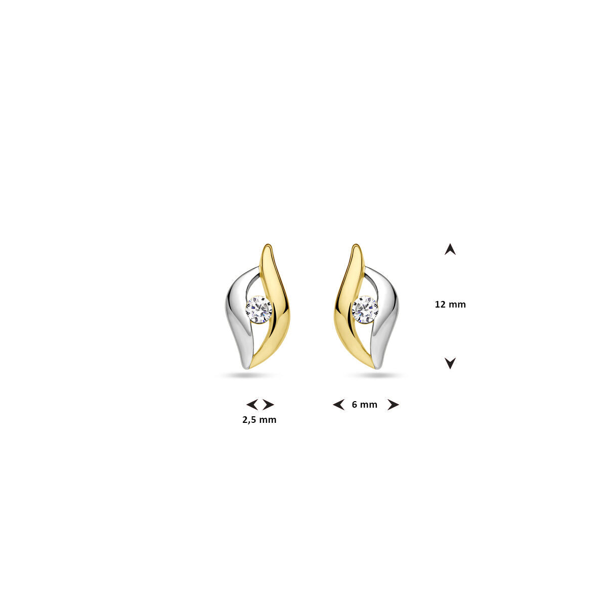 orecchini a bottone zircone argento placcato 1 micron (giallo/rodio)