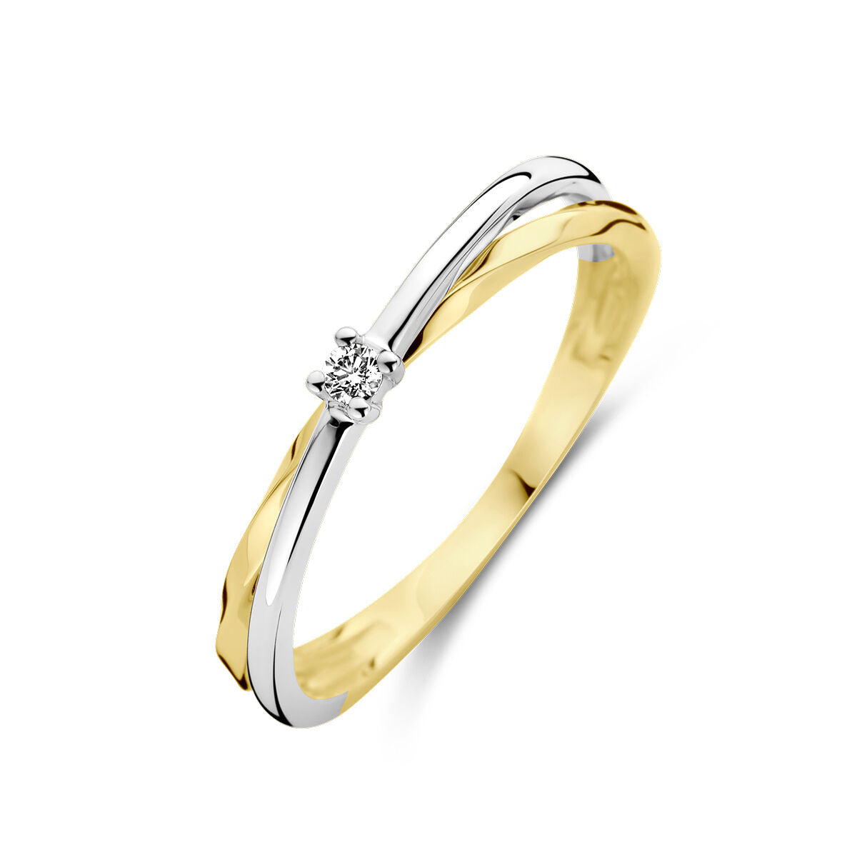 Anello in oro bicolore giallo e bianco con diamante di 0,03 ct.