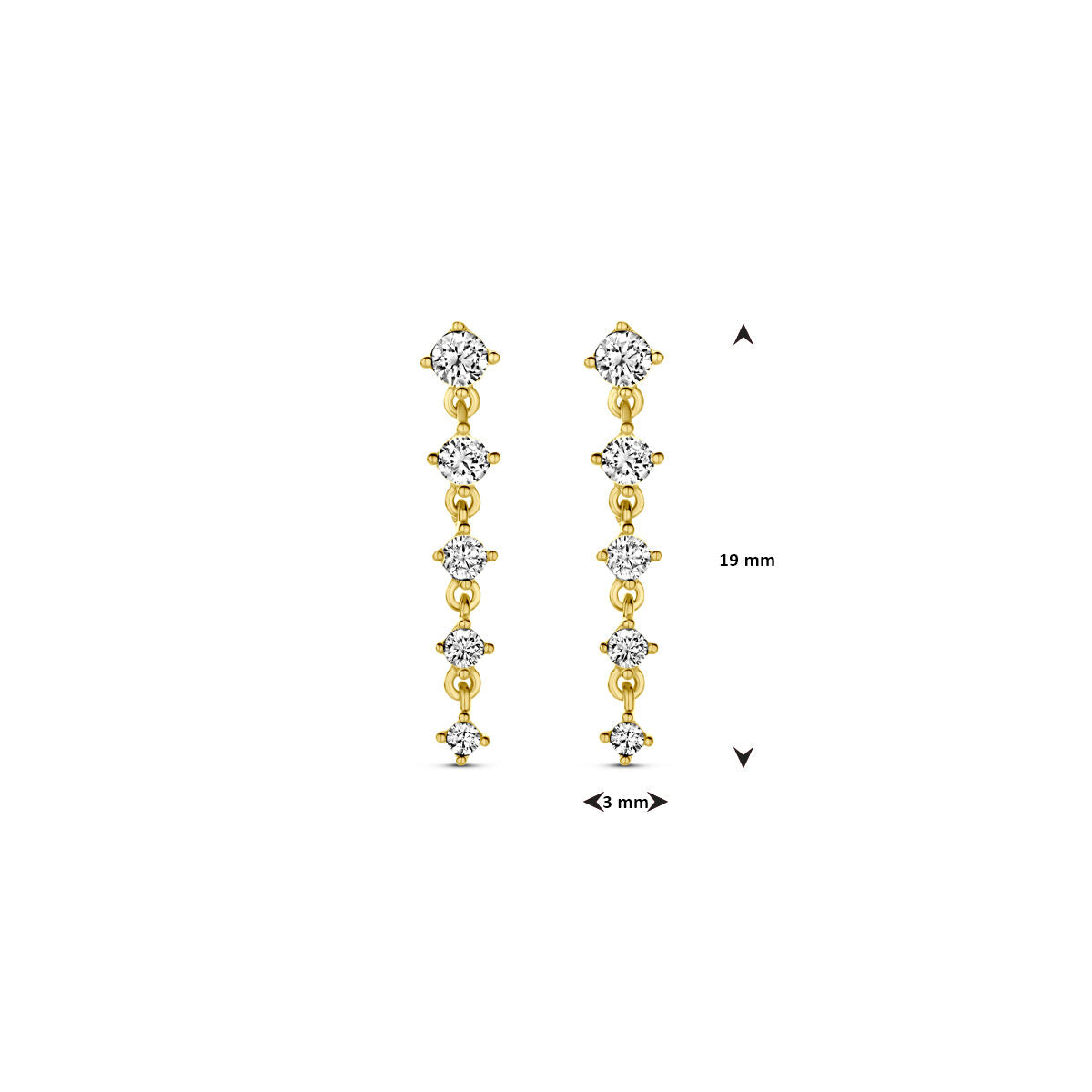 orecchini pendenti zirconia 19 mm 14K oro giallo