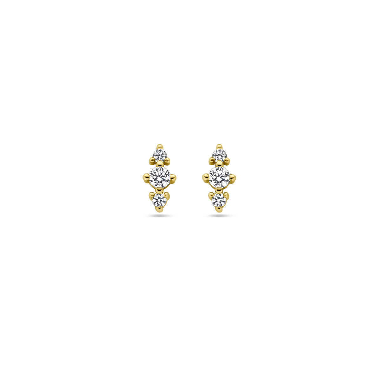 Orecchini in argento dorato con zirconi, design a tre pietre.