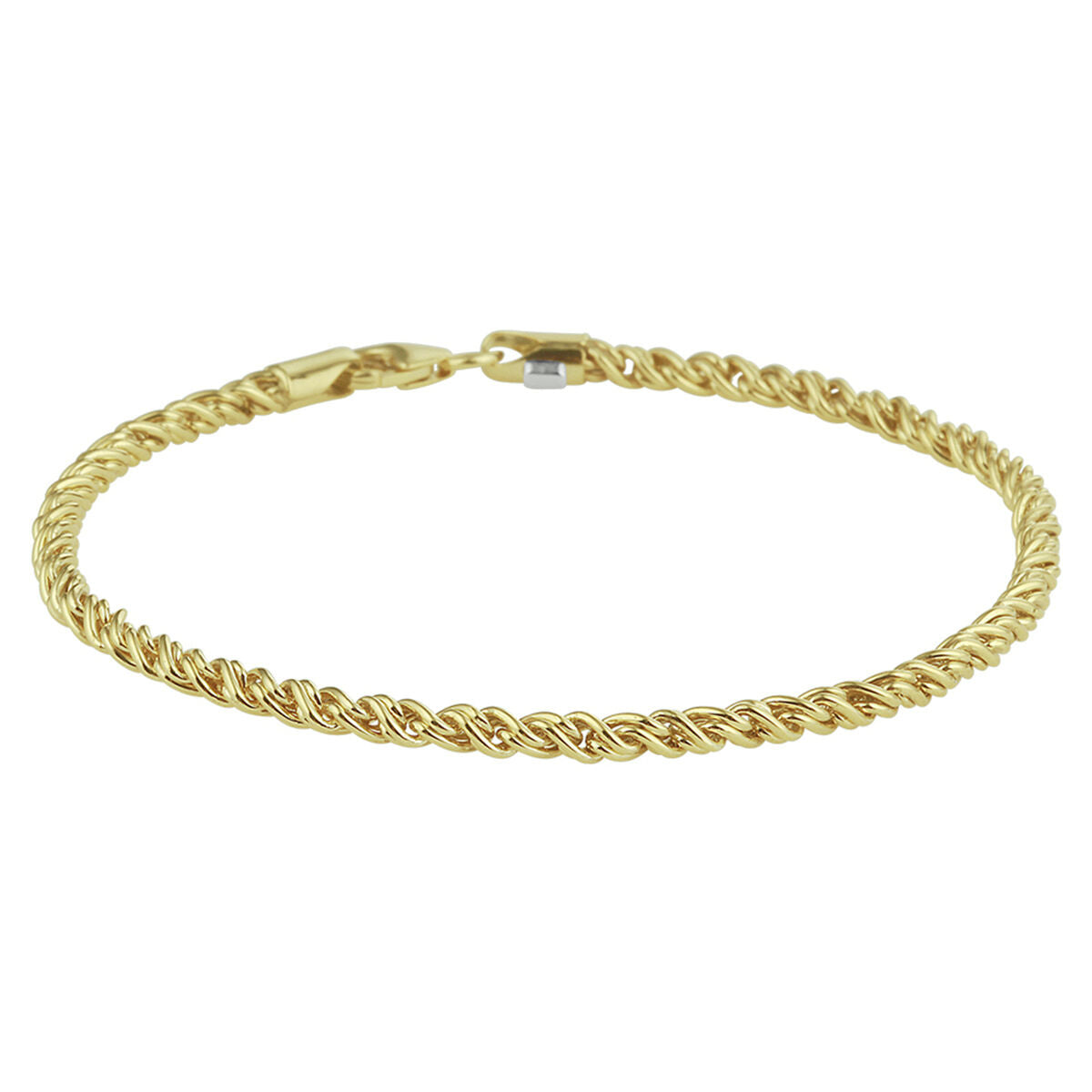 Bracciale in argento con corda intrecciata e finitura dorata.