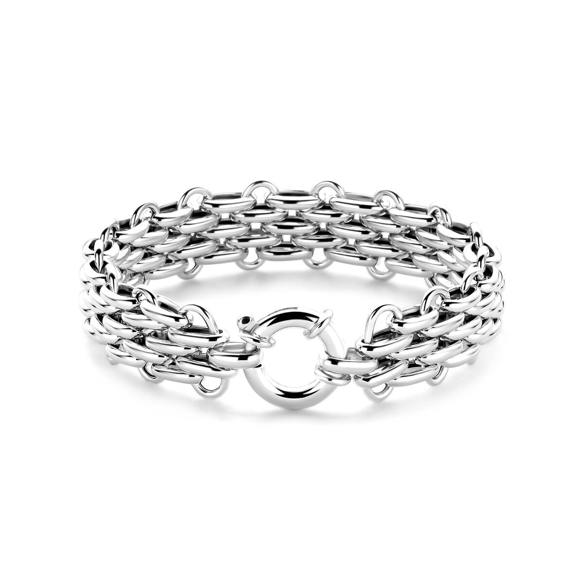 Zilveren armband met gerhodineerde afwerking en een groot slot van 16,5 mm, lengte 19,5 cm.