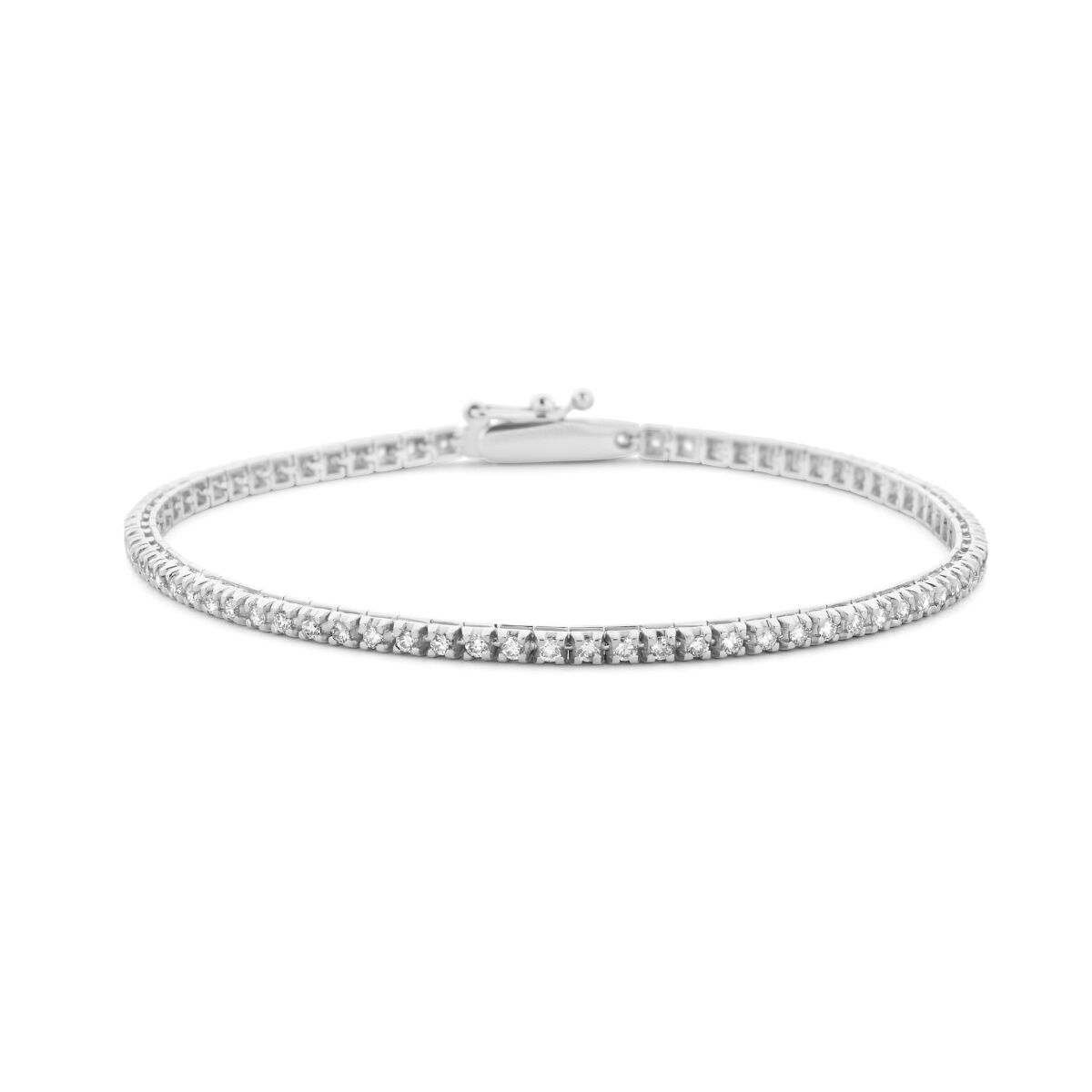 Bracciale in oro bianco 14K con diamanti lab-grown da 1.00 ct, di 2,0 mm di larghezza e lunghezza di 17,5 cm.