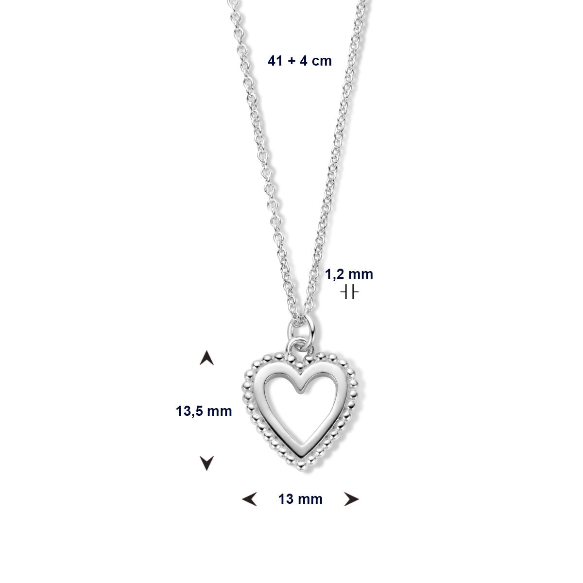 collana cuore 41 + 4 cm argento rodiato