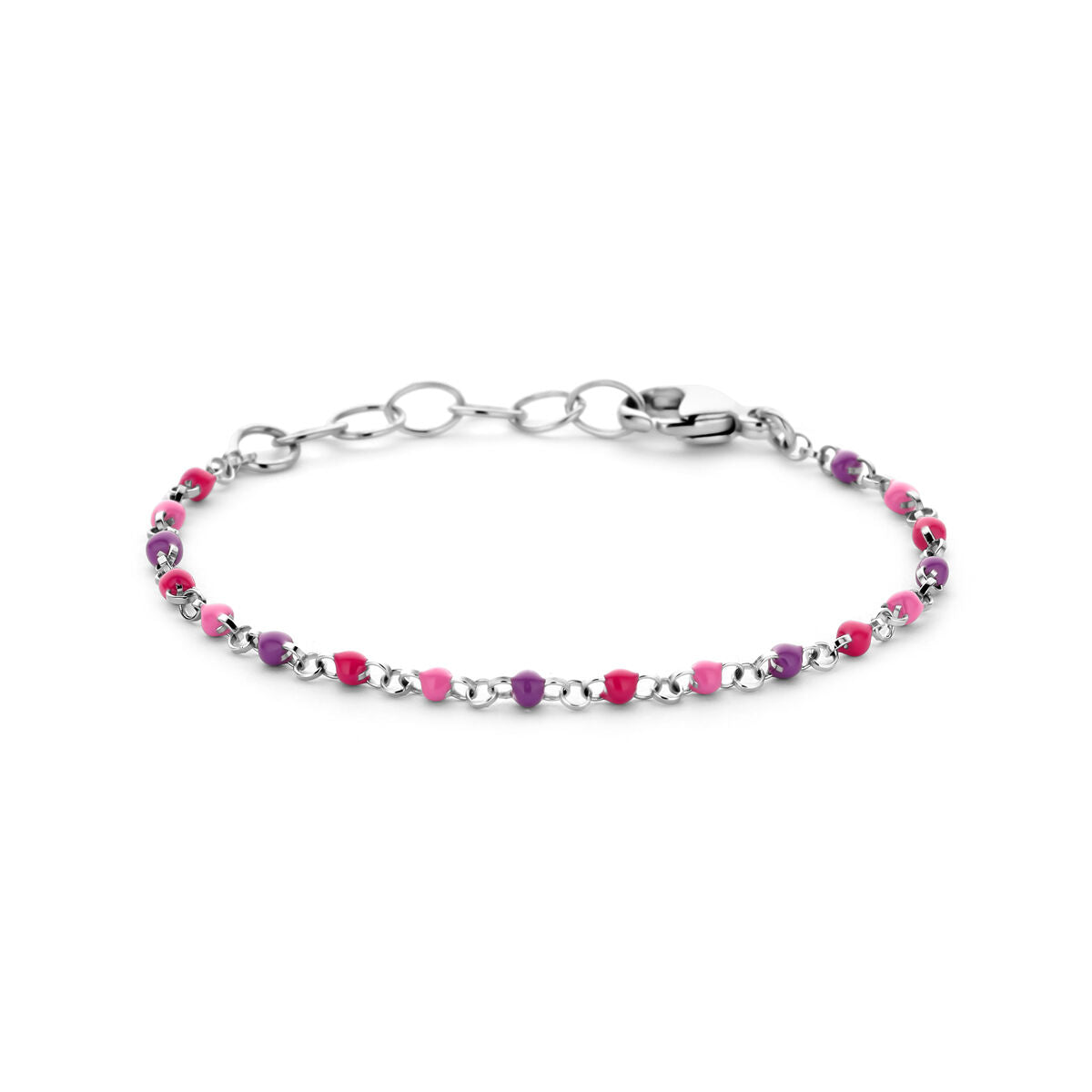 Bracciale con pallini in smalto colorato, 11 + 2 cm, in argento rodiato.
