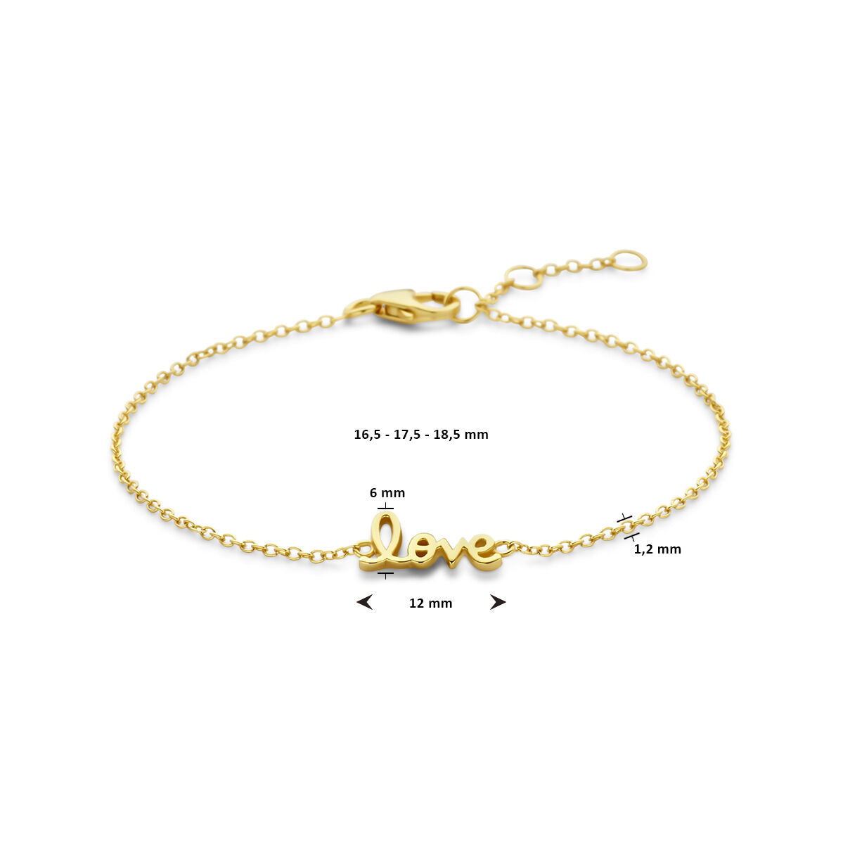 bracciale love 16,5 - 17,5 - 18,5 cm 3 micron argento placcato (oro giallo)