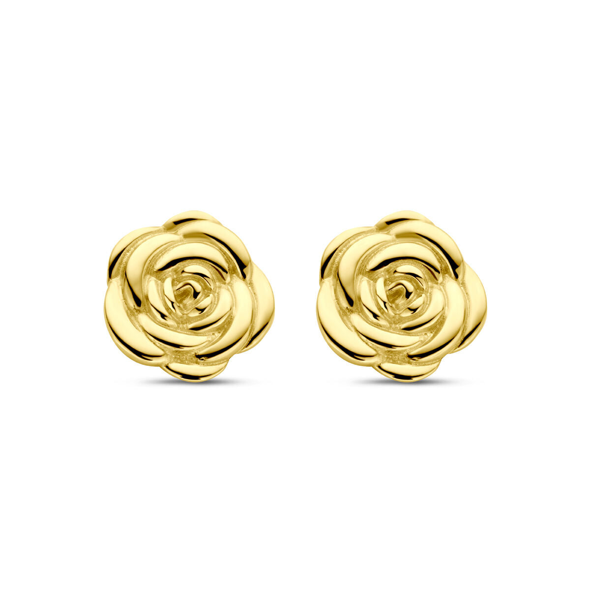 Orecchini a forma di rosa in oro giallo 14K, diametro 8 mm.