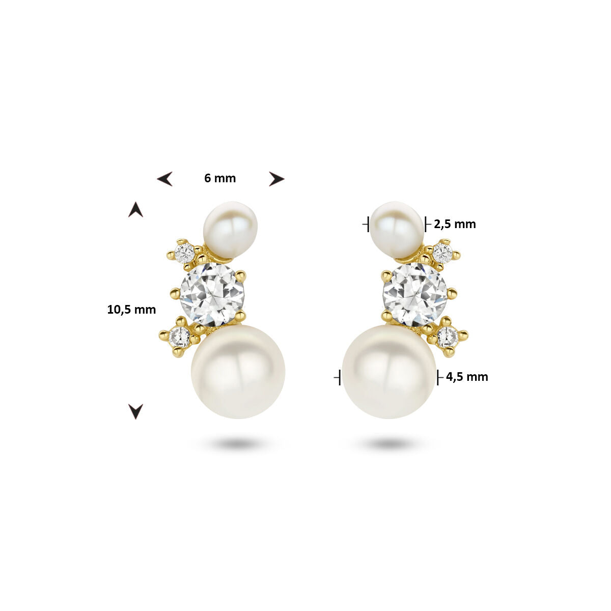 orecchini a bottone perla e zirconia 14K oro giallo