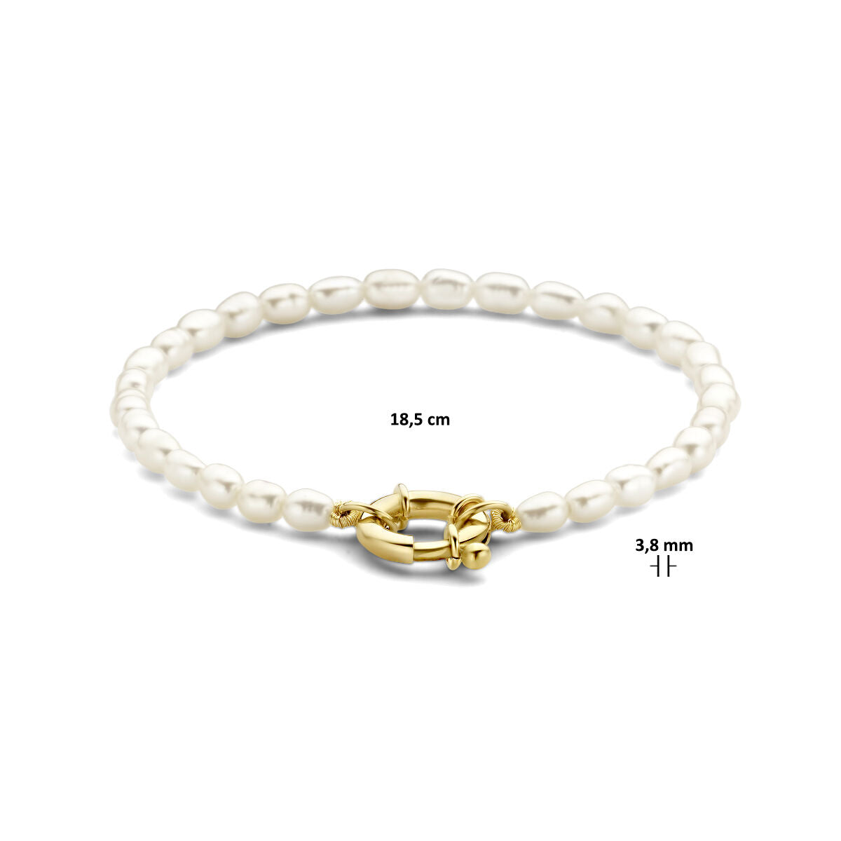 bracciale perle 18,5 cm con grande chiusura a molla 14K oro giallo