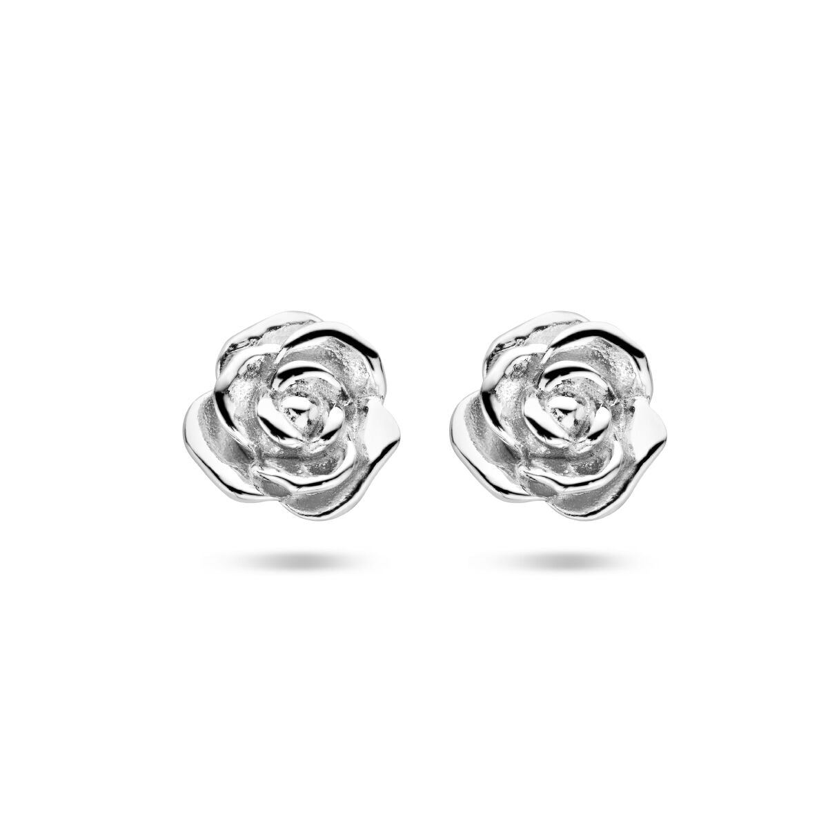Orecchini a forma di rosa in argento rodiato.