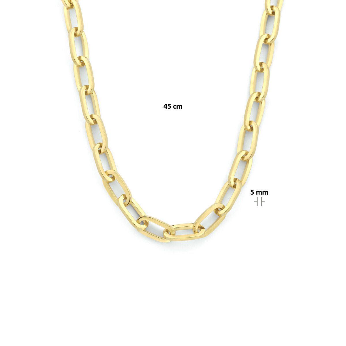 collana paperclip piatta massiccia 5,0 mm 45 cm Zilgold (oro giallo con anima d'argento)