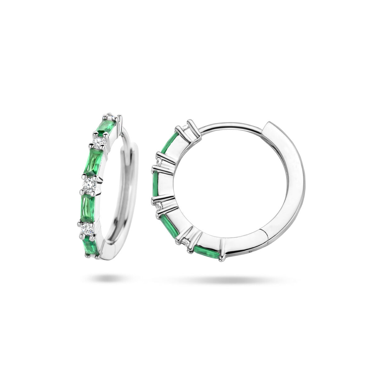 creoli zirconia verde e bianco argento rodiato