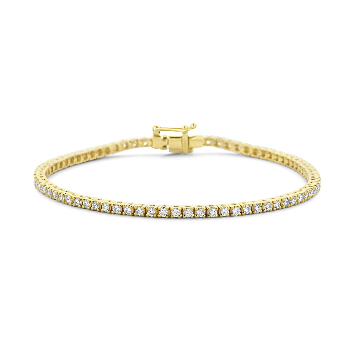 Bracciale tennis in oro giallo 14K con diamanti lab-grown da 2,00 ct, 2,3 mm di larghezza.