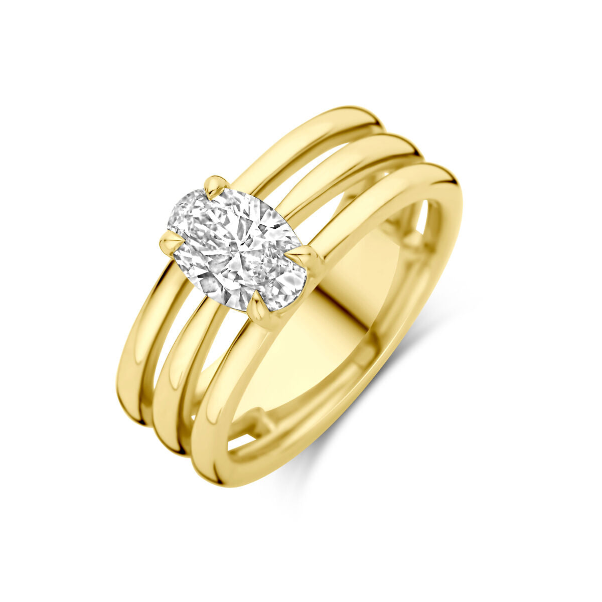 Anello da donna in oro giallo 14k con diamante ovale lab grown da 1.00ct.