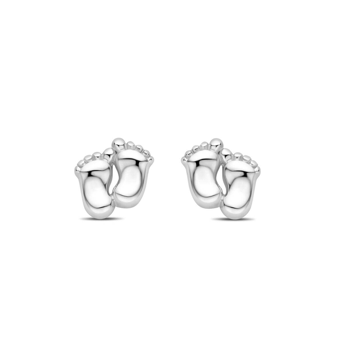 Orecchini a forma di piedini per bambini in argento rodiato, dimensione 8 mm.