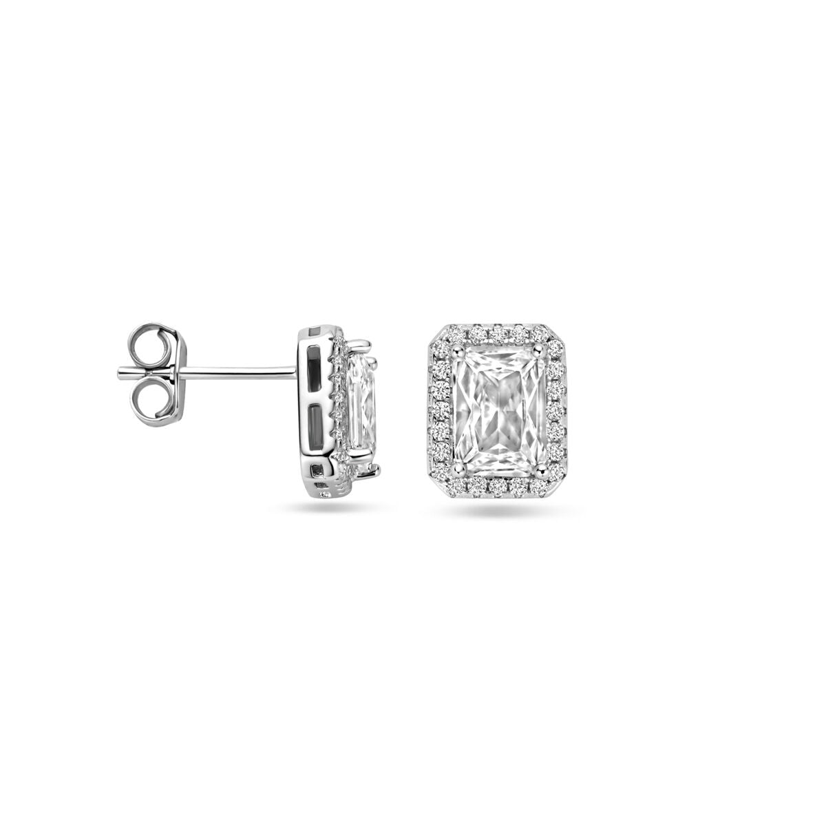 orecchini a bottone zircone 9,5 mm argento rodiato