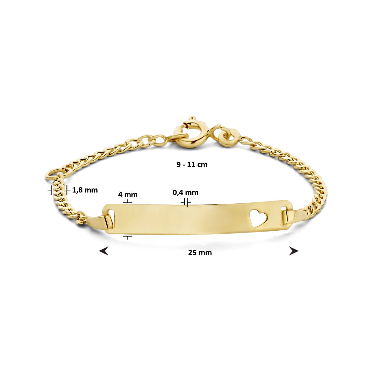 9k bracciale incisione cuore piastra 4,0 mm 9 carati