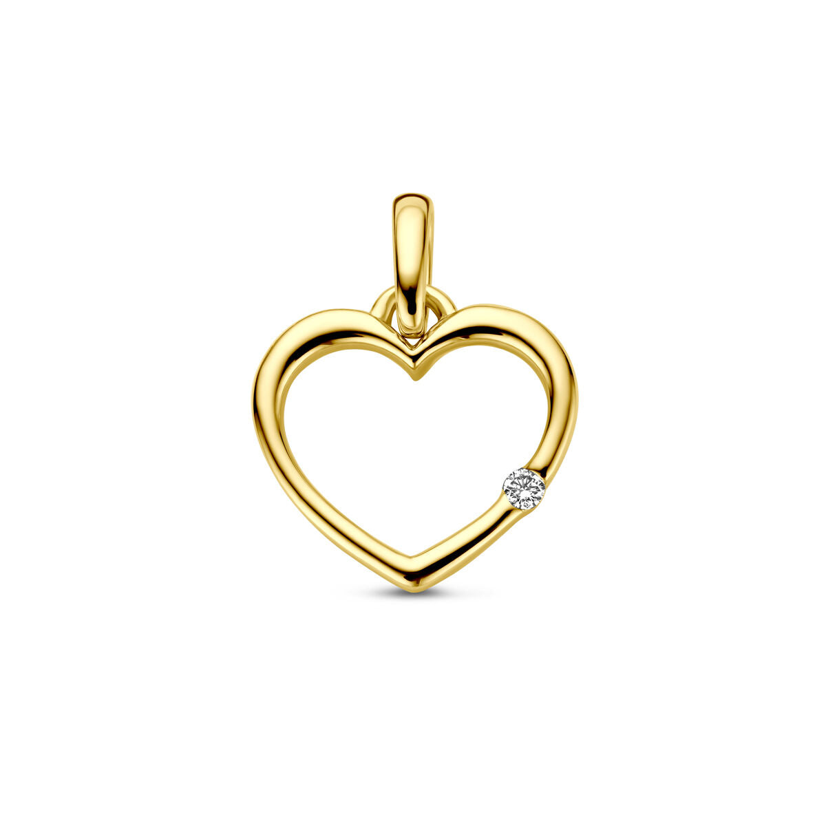 Ciondolo a forma di cuore in oro giallo 14K con diamante da 0,01 ct.