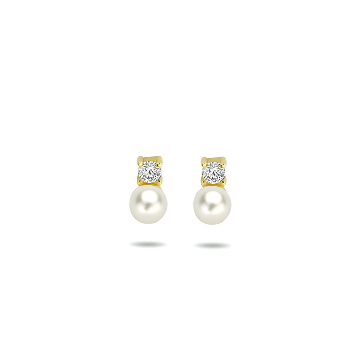 Orecchini in oro giallo 14K con perla e zircone.