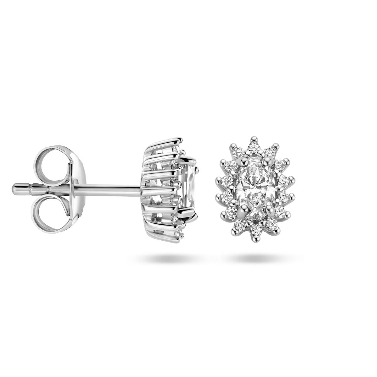 orecchini a bottone zirconia halo argento rodiato