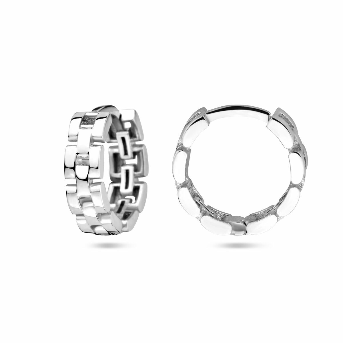 orecchini a cerchio motivo a maglia argento rodiato
