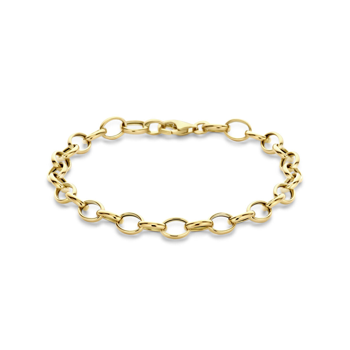 Bracciale in oro giallo 14K con maglie fantasie di 6,0 mm e lunghezza di 19 cm.