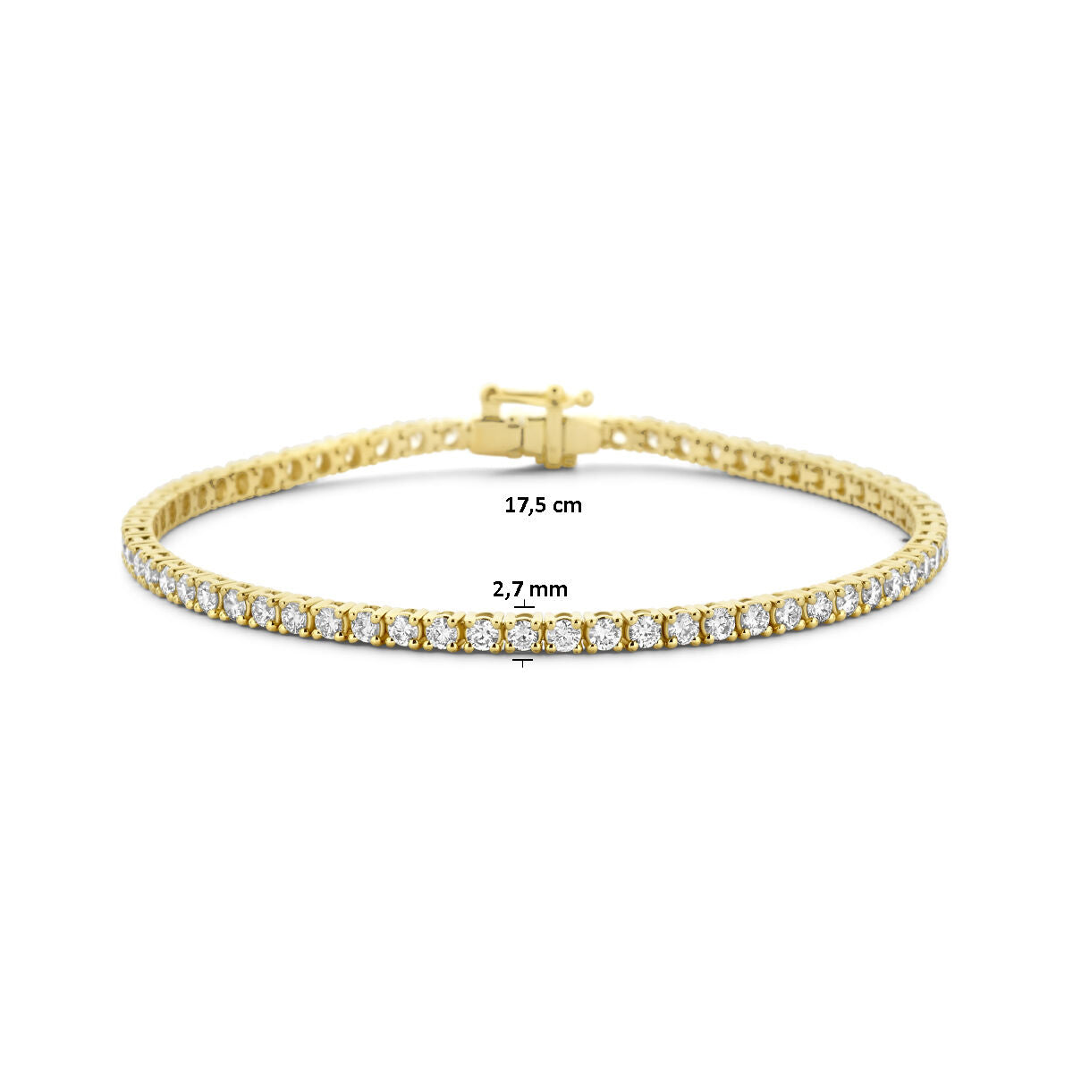 bracciale tennis diamante coltivato in laboratorio 3.00ct g si 2,7 mm 17,5 cm oro giallo 14K