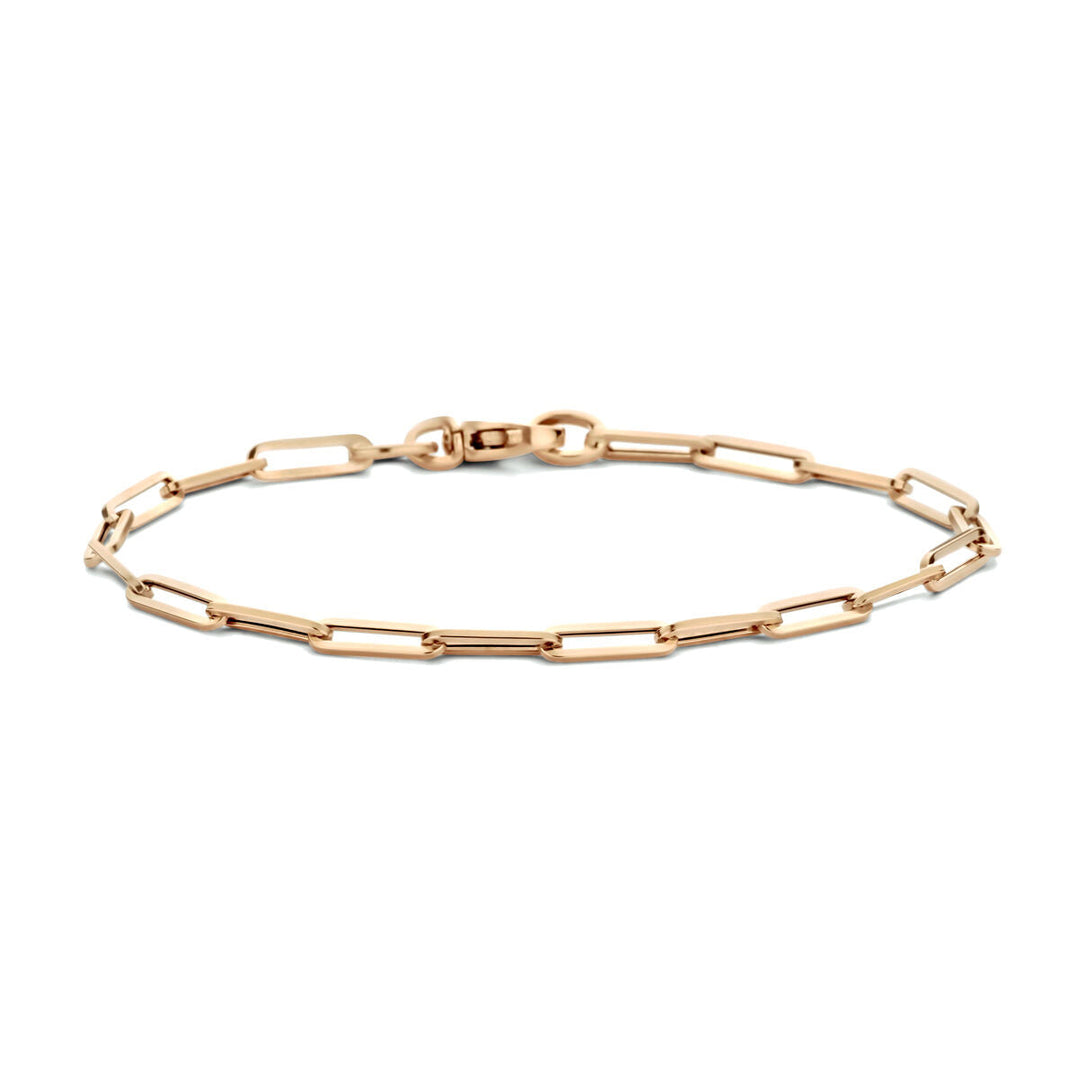 Gouden armband dames paperclip vierkante buis 14K roségoud