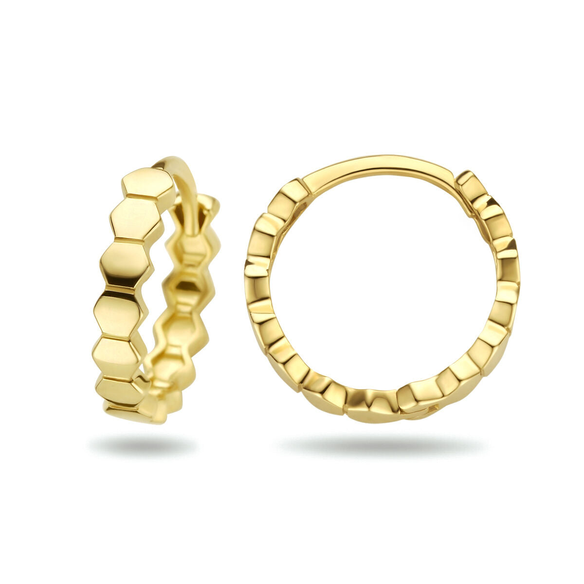 orecchini a cerchio con chiusura a scatto esagonali in oro giallo 14K