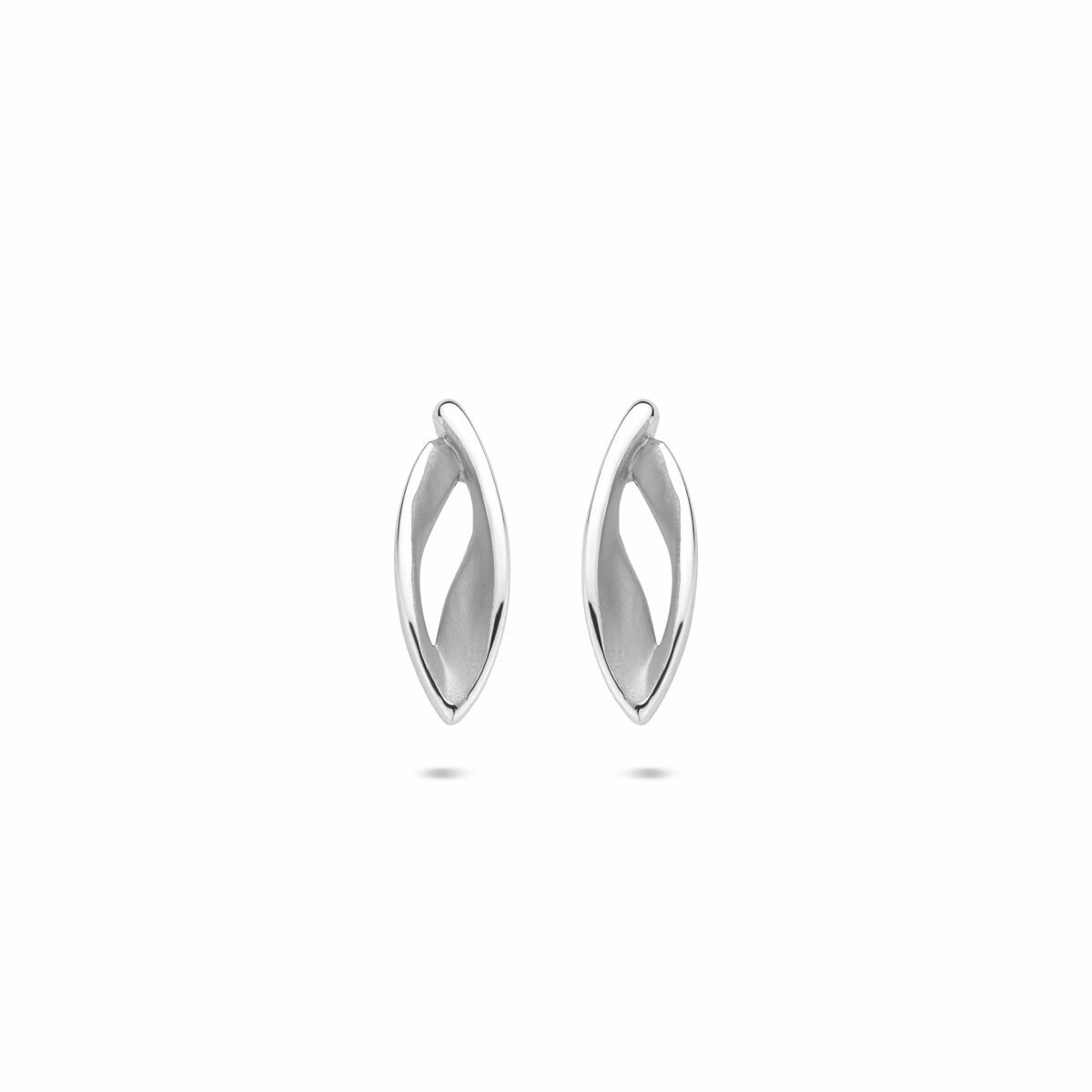 Orecchini in argento 925 rodiato con finitura lucida/matt, forma ovale, dimensioni 12x4mm.